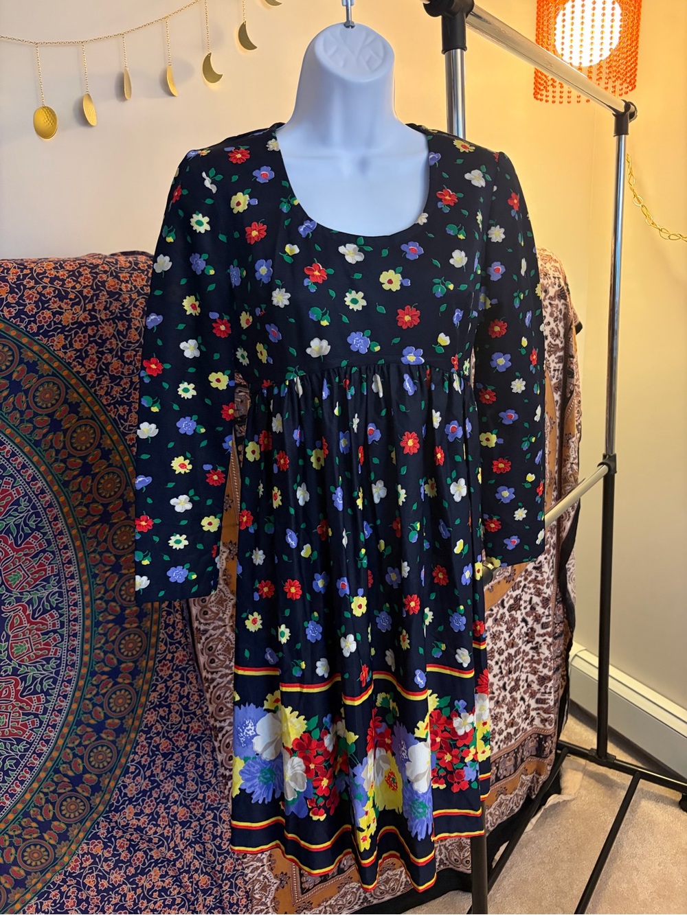 Navy Floral mini Dress with Colorful Blooms